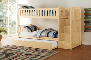 English Elm Twin Over Solid Pine Bunk Bed with Stair Drawers and Safety Guard Rails B011S02431