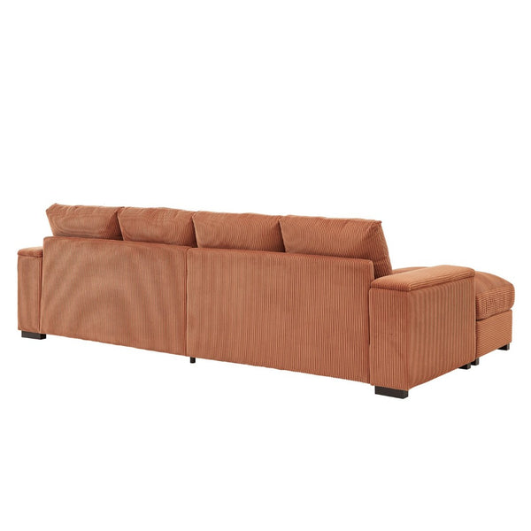 English Elm 122"l Corduroy Sectional with Dual Ottomans Modular U-shape Sofa for Modern Living Orange W1669S00022
