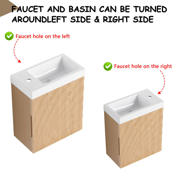 English Elm 18.5" Wall-Mounted Bathroom Vanity With Soft-Close Door & Resin Sink For Coastal Charm & Storage W1972P362136