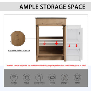 English Elm 36 Inch Freestanding Bathroom Vanity With Black Ceramic Sink & Soft-Close Doors For Modern Spaces W999S00308