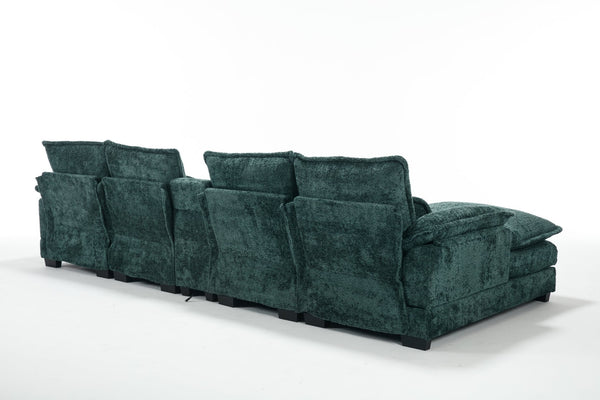 English Elm Modern U-Shaped Sofa With Console, Usb Ports & Cupholders – 6-Seat Chenille Sleeper Couch In Green W2100S00279