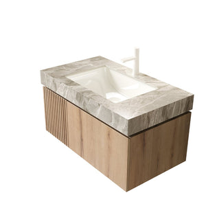 English Elm 36" Muri Oak Woodgrain Plywood Bathroom Vanity Cabinet with Soft Close Doors W2615P338039
