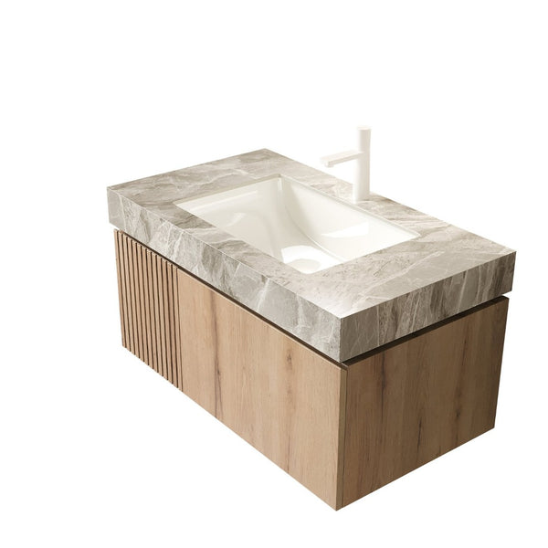 English Elm 36" Muri Oak Woodgrain Plywood Bathroom Vanity Cabinet with Soft Close Doors W2615P338039