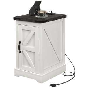 English Elm HOMCOM Farmhouse End Table with Drawer and Open Shelf for Small Spaces Sturdy MDF Accent Table White W2225P249998