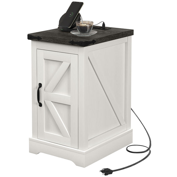 English Elm HOMCOM Farmhouse End Table with Drawer and Open Shelf for Small Spaces Sturdy MDF Accent Table White W2225P249998