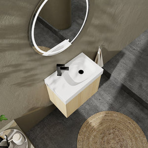 English Elm 24 Inch Bathroom Vanity Floating Ceramic Basin Sink Combo with Double-Door Wall-Mounted Storage Cabinet Durable Engineered Wood Modern Design Oak W1972P190341