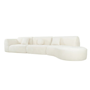 English Elm 140" Curved Sectional Sofa Plush Lamb Wool Upholstery 3 Piece Modular Living Room Set Beige N767P384981A