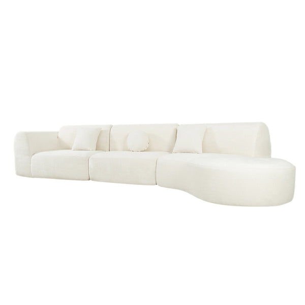 English Elm 140" Curved Sectional Sofa Plush Lamb Wool Upholstery 3 Piece Modular Living Room Set Beige N767P384981A