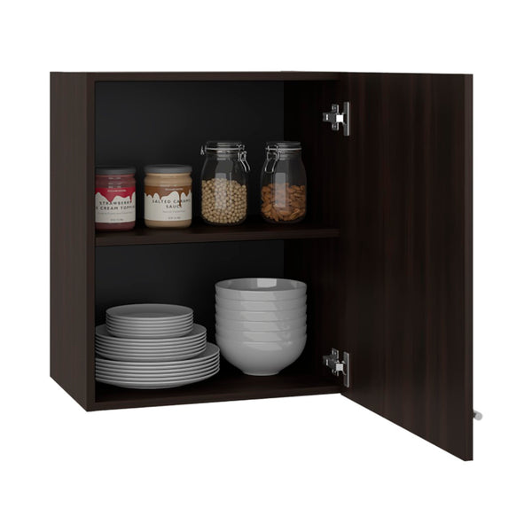 English Elm Manchester White Wall Mounted Cabinet Two Shelf Single Door Bathroom Kitchen Storage Dark Walnut B200P474564