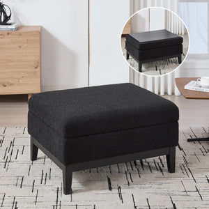 English Elm 33.86"W Upholstered Storage Ottoman With Reversible Lid – Versatile Coffee Table & Footrest In Black Boucle W3118P283466