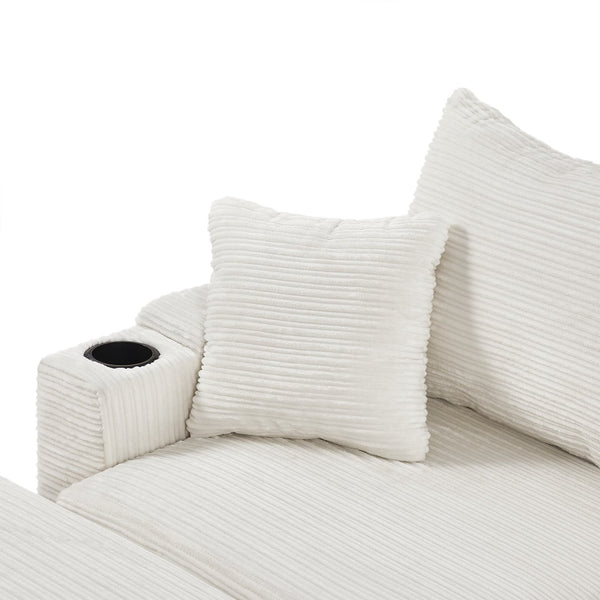 English Elm 95.3" Modern 3-Seater Sectional Sofa With Dual Ottomans, Usb Ports, Cup Holders & Hidden Storage N719S001613A