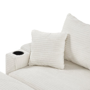 English Elm 41.7" Modern Modular Single Sofa Couch With Ottoman, Usb Ports, Cup Holders & Hidden Storage, Beige N719S001611A