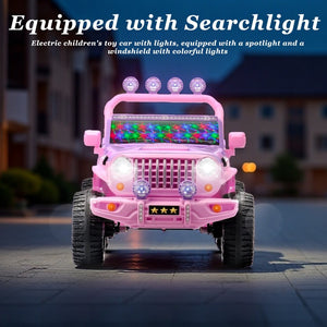 English Elm 24v Two Seat Kids Ride on Car with 4wd Motor Remote Control and Led Lights Pink W509P378207
