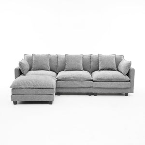 English Elm Beige Chenille Sectional Sofa with Modular Ottoman for Living Room or Studio Gray W2603S00008