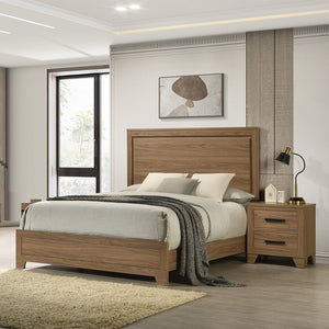 English Elm Walnut Finish 3 Piece Full Bedroom Set with Panel Bed Dresser and Mirror Transitional Wood B2741S00874