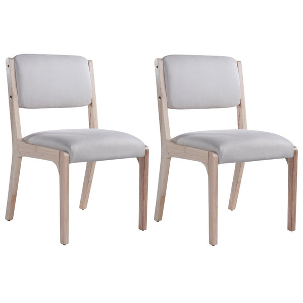 English Elm Wood Dining Chairs Set Of 2 - Modern Farmhouse Accent Chairs With Padded Seats In Beige Linen N842P300888A-GIGA