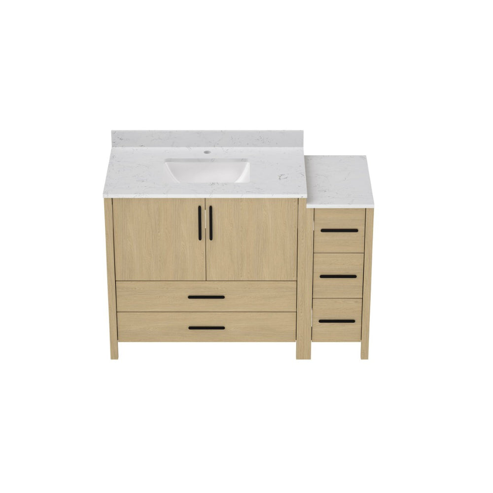 English Elm 108"w×22"d×34"h Freestanding Double Sink Vanity with White Countertop Soft Close T3785S00002