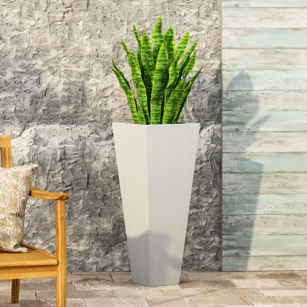 English Elm Ella Handcrafted Cast Stone Outdoor Planter Tapered Architectural Design for Patio 69576.00WHI