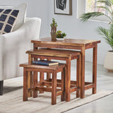 Christopher Knight Home® - Noble House - Camba Rustic Handcrafted Acacia Wood Nested Tables (Set of 3), Walnut