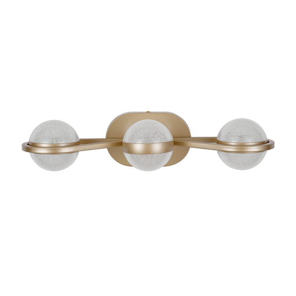 English Elm Bathroom Vanity Light, Elegant 3-Bulb Led Fixture With Crystal Sand Shades In Champagne Gold Finish W2312P374866
