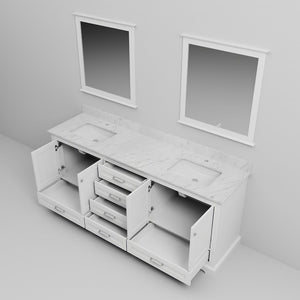 English Elm White Double Bath Vanity With Carrara Marble Top, Soft-Close Hardware, And Elegant Matching Mirrors B2731S00814-GIGA