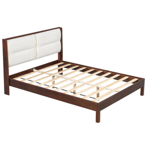 English Elm Solid Wood Queen Platform Bed Velvet Tufted Headboard Architectural Slat Design Espresso N7090000742P