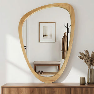 English Elm Black Walnut Solid Wood Irregular Frame Wall Mirror Sculptural Accent for Any Room Oak W2203P436502