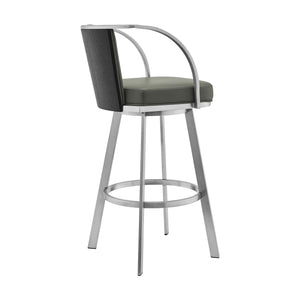 English Elm Ulver 30" Gray Faux Leather Swivel Bar Stool with Brushed Stainless Frame, Padded Comfort Seat B2736P268565
