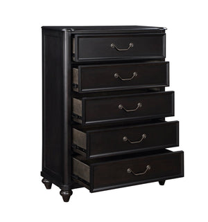 English Elm Charcoal Brown Birch Veneer Five Drawer Chest with Antique Pewter Handles Traditional Bedroom B011P225161
