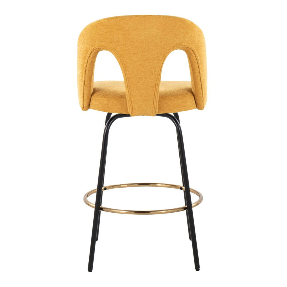 English Elm Fixed-height Swivel Counterstools with White Upholstery Gold Footrest Set of 2 Yellow B202S01785