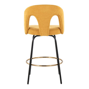 English Elm Fixed-height Swivel Counterstools with White Upholstery Gold Footrest Set of 2 Yellow B202S01785