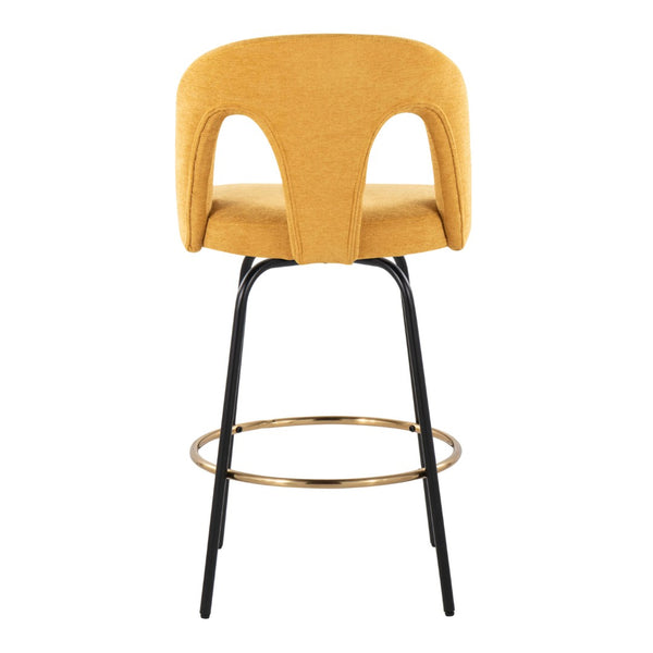 English Elm Fixed-height Swivel Counterstools with White Upholstery Gold Footrest Set of 2 Yellow B202S01785
