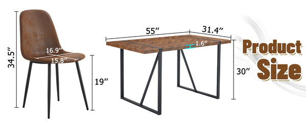 English Elm Table Retro Dining Set: Stylish Rectangular Table With Fishbone Top & 4 Cozy Tech-Fabric Chairs W1151S04073-GIGA