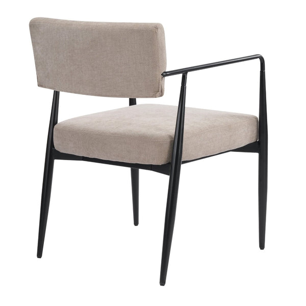 English Elm Nora Upholstered Dining Arm Chair with Black Metal Legs Mid-century Modern Style N776P272040D