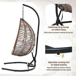English Elm U_style Wicker Hanging Egg Chair with Stand Foldable Indoor Outdoor Swing Seat Brown+Gray N711P389502G