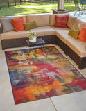 Unique Loom Outdoor Modern Azera Machine Made Abstract Rug Multi, Blue/Brown/Cream/Gold/Green/Navy Blue/Red/Orange 5' 3" x 8' 0"