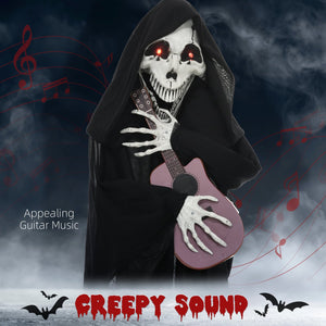 English Elm HOMCOM 4.3' Guitar-Playing Grim Reaper Animatronic — Motion & Sound Activated, Red Eyes, Battery-Powered W2225P229452