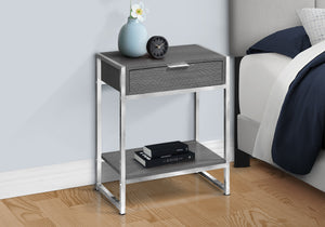English Elm Accent Table - Modern Grey Laminate & Chrome Metal With Storage Drawer For Living Room & Bedroom B2710P219307