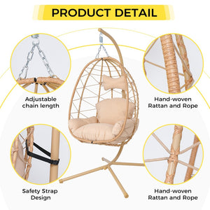 English Elm Hanging Egg Swing Chair Pe Wicker Stand Outdoor Patio Ergonomic Cushioned Seat T5880P497564