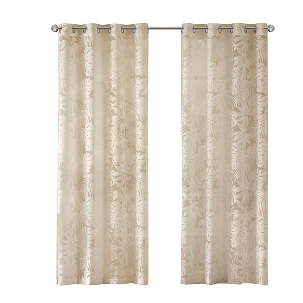 English Elm Palm Leilani Palm Leaf Sheer Curtain 50x84 OEKO-TEX Burnout Design Antique Silver Grommet Top Multicolor 3.15 L x 9.84 W x 4.69 H B03598317