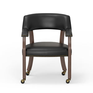 English Elm Gorman Walnut Game Table Set Faux Leather Chairs Nailhead Trim Mid-century Den B050S00039