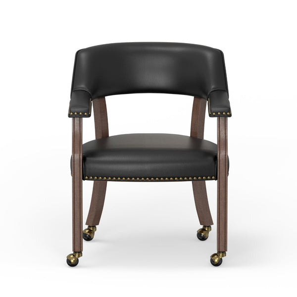 English Elm Gorman Walnut Game Table Set Faux Leather Chairs Nailhead Trim Mid-century Den B050S00039