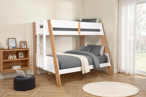 English Elm Contemporary Twin Over Full Bunk Bed With Safety Rails & Ladder - Natural White Finish For Kids' Rooms B2741S00690