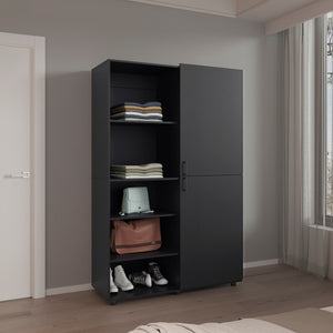 English Elm Wardrobe Spacious 72.4" H Two-Door Engineered Wood Closet with Five Shelves, Six Legs, Modern Appeal Black 40.94 L x 29.13 W x 5.51 H B097S00222