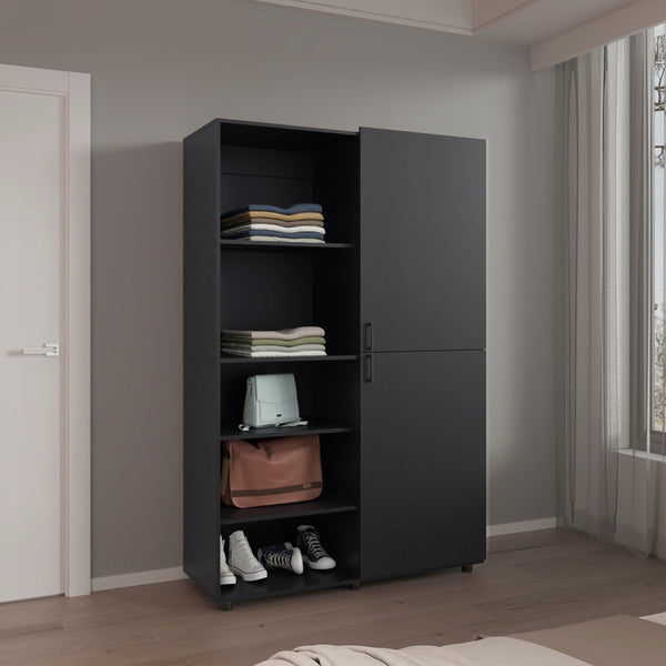 English Elm Wardrobe Spacious 72.4" H Two-Door Engineered Wood Closet with Five Shelves, Six Legs, Modern Appeal Black 40.94 L x 29.13 W x 5.51 H B097S00222