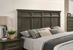 English Elm Bedroom Wooden Queen Bed with High Panel Headboard, Gold Trim Accent, Modern Luxury Design Gray 71 L x 38 W x 9 H B2741S00754