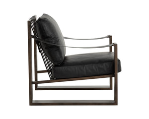 Sunpan Berke Lounge Chair - Modern Design With Soft Charcoal Leather Cushions And Bold Iron Frame Black Leather 112076