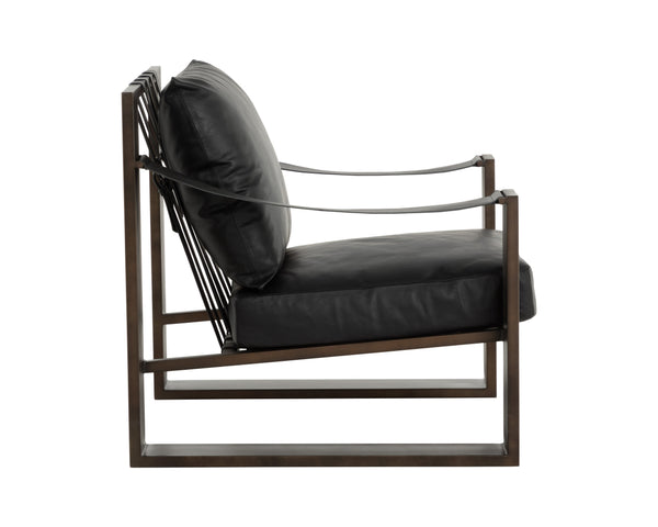Sunpan Berke Lounge Chair - Modern Design With Soft Charcoal Leather Cushions And Bold Iron Frame Black Leather 112076