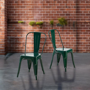 English Elm Set Of 2 Dark Green Metal Dining Chairs - Stackable, Lightweight, Easy-Clean, Modern Industrial Style B347P383096-GIGA
