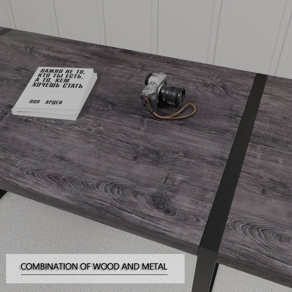 English Elm 59" Industrial Dining Set with Suede Chairs Matte Metal Base Mdf Table Seats Four Black+ Gray W2189S00817